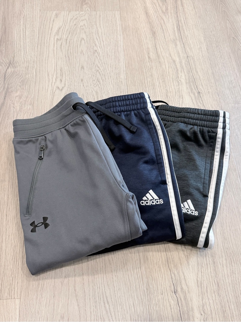 Lot of 3 adidas (2) and Under Armour (1) Kids Youth Joggers - Navy/Gray (YM)